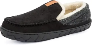 Mens Moccasin Slippers Memory Foam Suede House Slippers for Men with Soft Fleece Lining Anti-Skid Sole Indoor Outdoor House Shoes