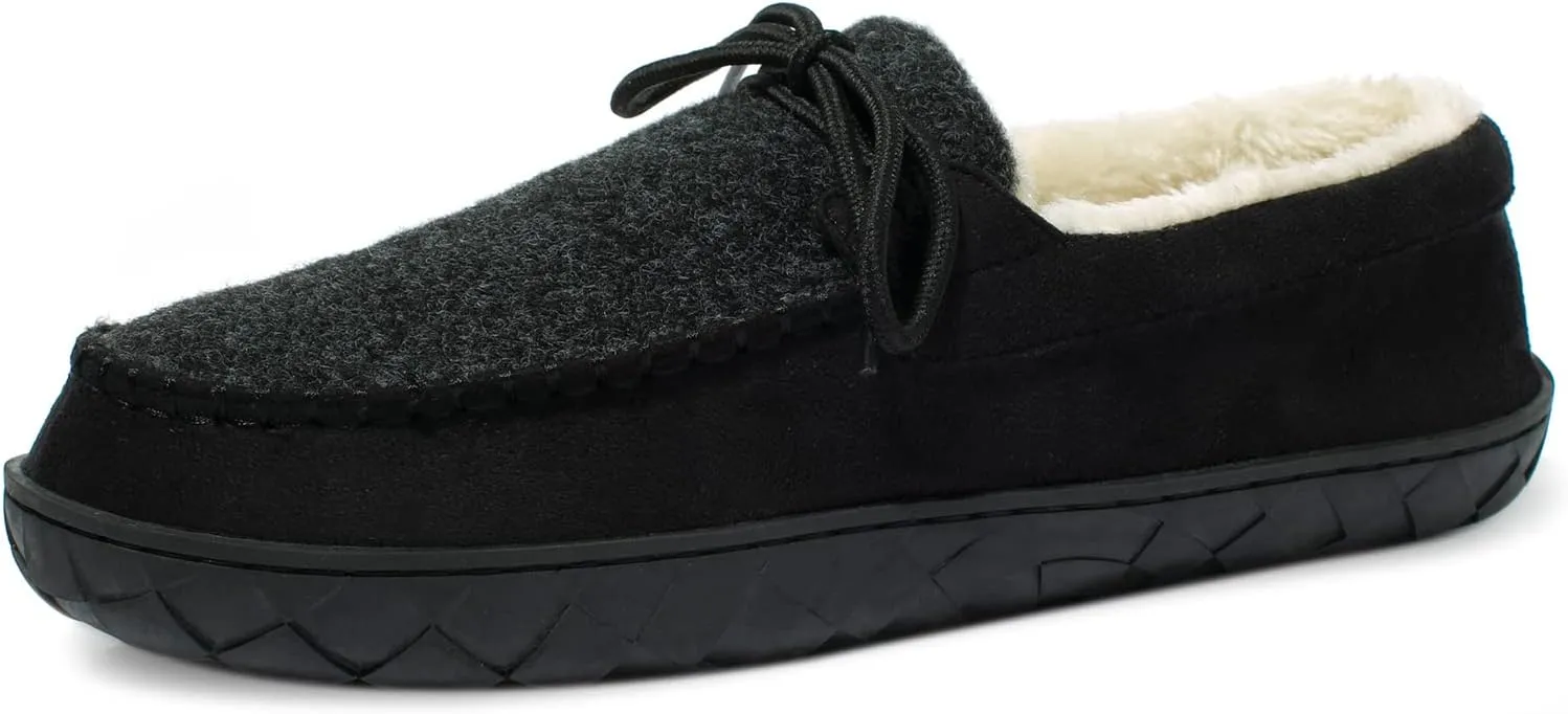 Mens Moccasin Slippers Memory Foam Suede House Slippers for Men with Soft Fleece Lining Anti-Skid Sole Indoor Outdoor House Shoes