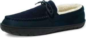 Mens Moccasin Slippers Memory Foam Suede House Slippers for Men with Soft Fleece Lining Anti-Skid Sole Indoor Outdoor House Shoes