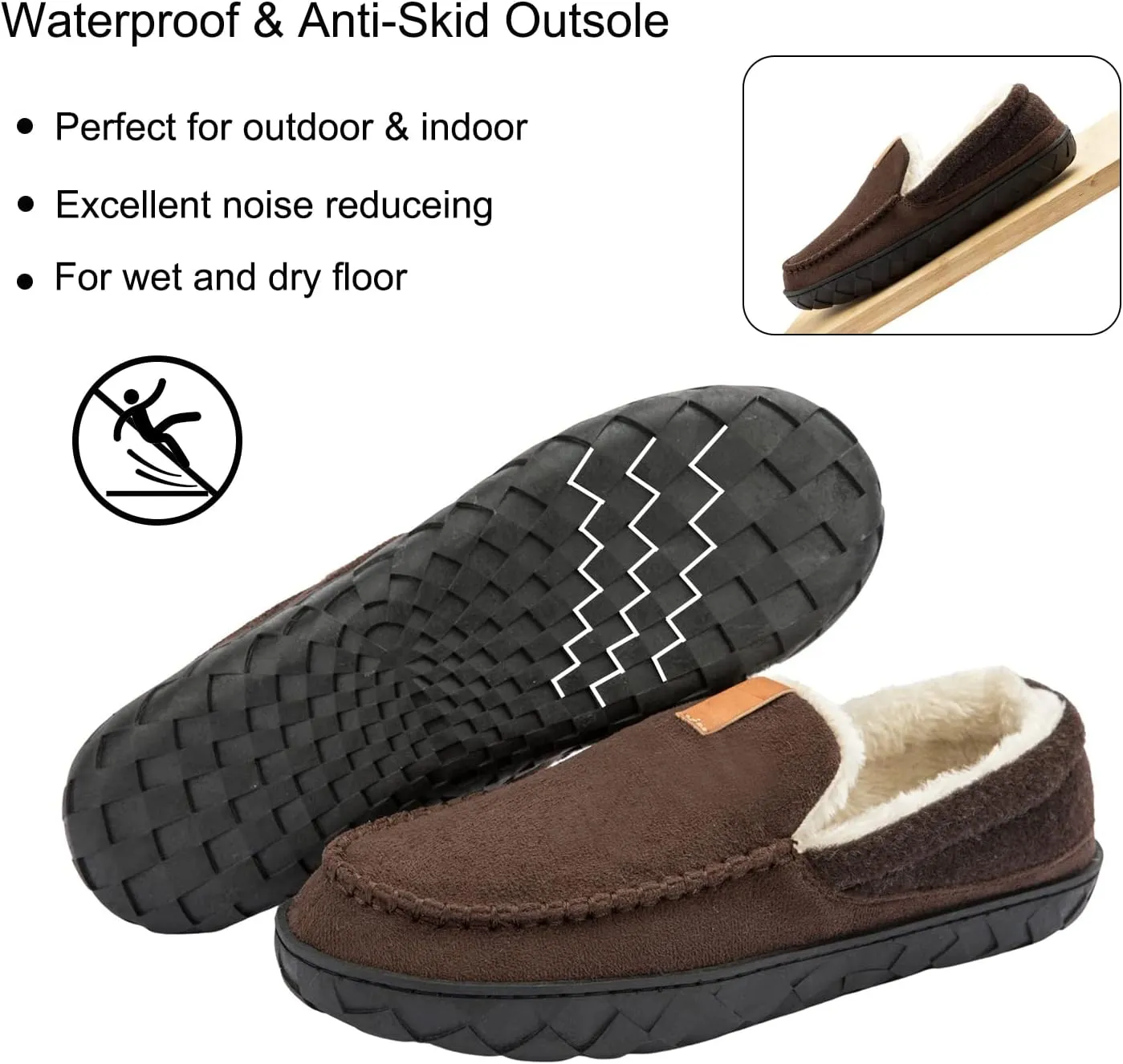 Mens Moccasin Slippers Memory Foam Suede House Slippers for Men with Soft Fleece Lining Anti-Skid Sole Indoor Outdoor House Shoes