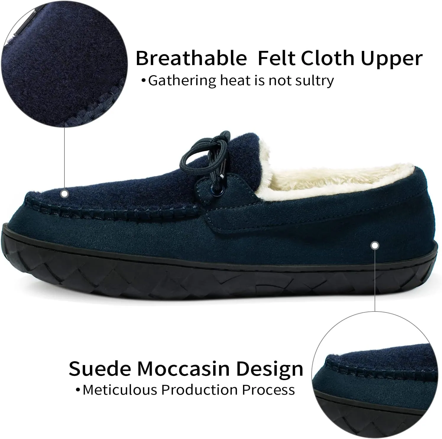 Mens Moccasin Slippers Memory Foam Suede House Slippers for Men with Soft Fleece Lining Anti-Skid Sole Indoor Outdoor House Shoes