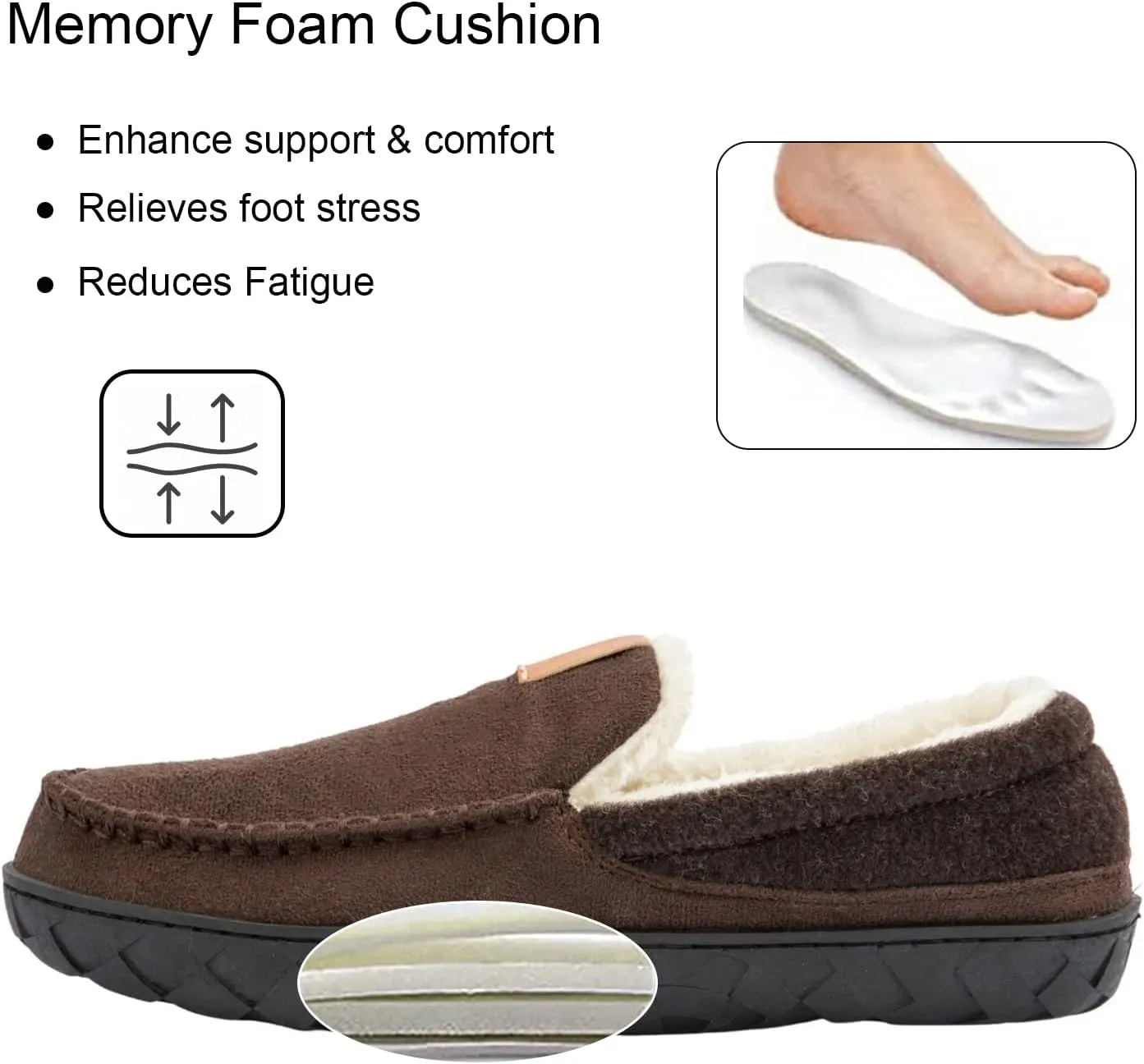 Mens Moccasin Slippers Memory Foam Suede House Slippers for Men with Soft Fleece Lining Anti-Skid Sole Indoor Outdoor House Shoes