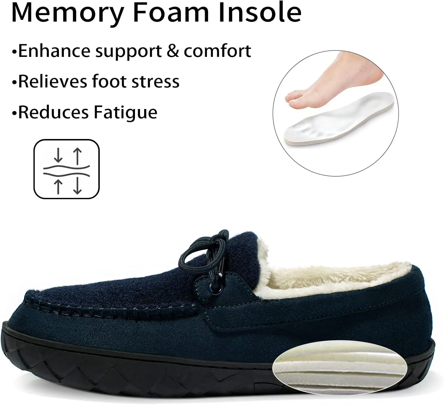 Mens Moccasin Slippers Memory Foam Suede House Slippers for Men with Soft Fleece Lining Anti-Skid Sole Indoor Outdoor House Shoes