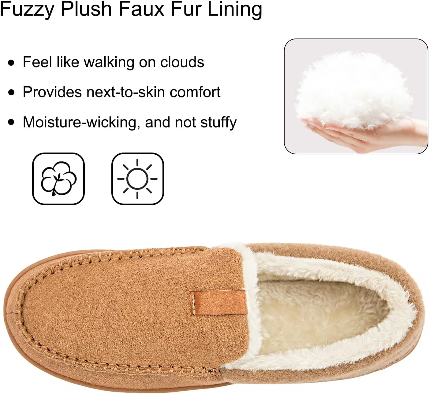 Mens Moccasin Slippers Memory Foam Suede House Slippers for Men with Soft Fleece Lining Anti-Skid Sole Indoor Outdoor House Shoes
