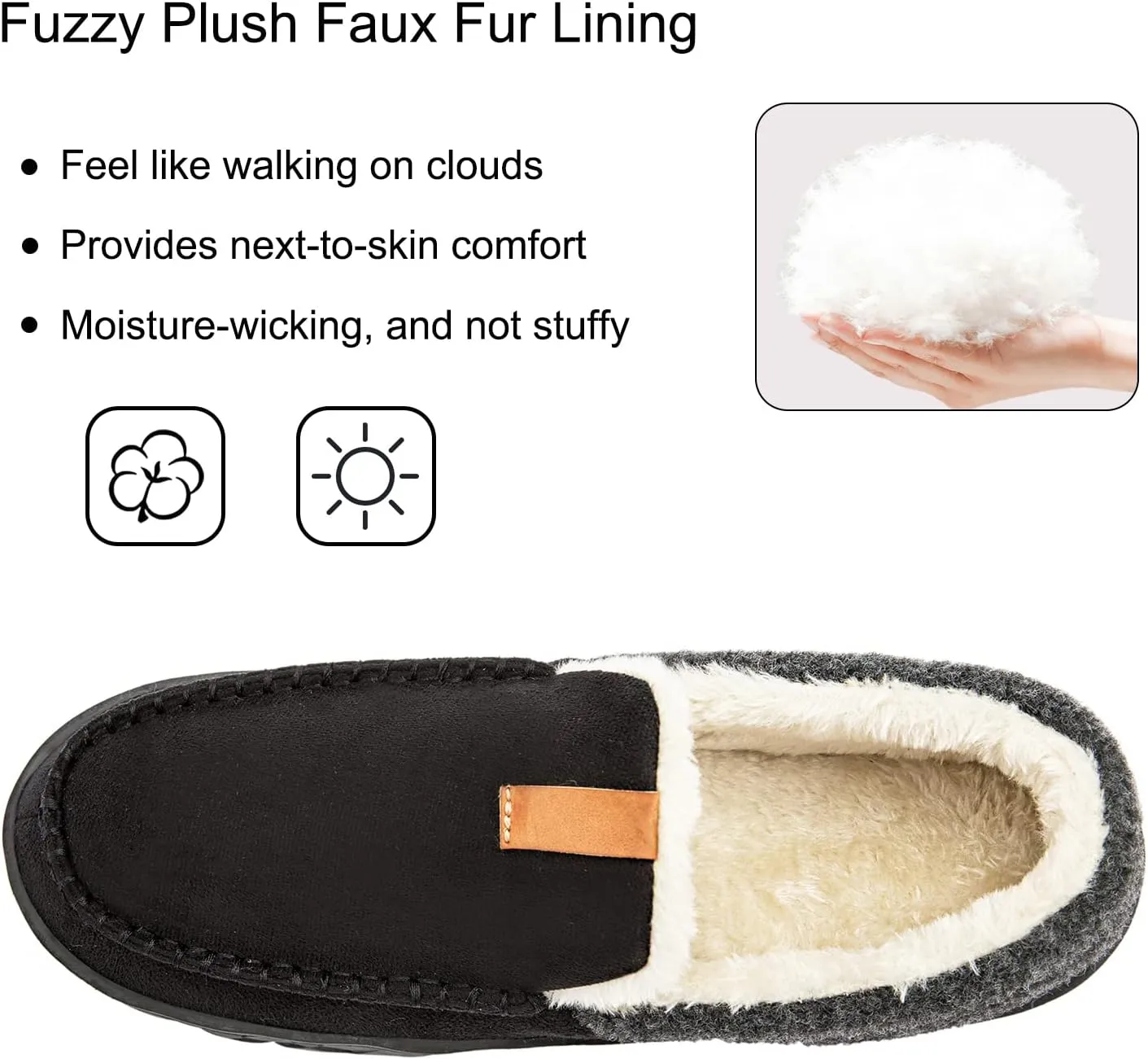 Mens Moccasin Slippers Memory Foam Suede House Slippers for Men with Soft Fleece Lining Anti-Skid Sole Indoor Outdoor House Shoes