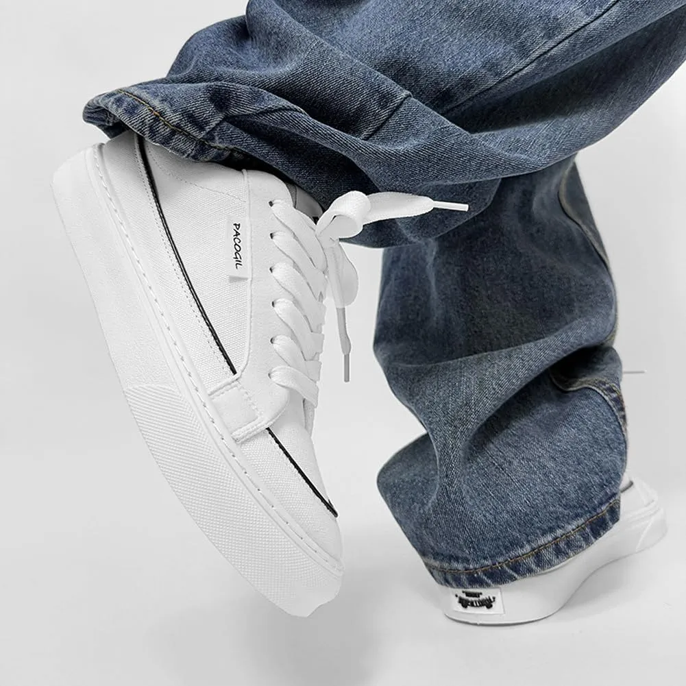 Men's Skate Lightweight Low Top Canvas Sneakers Breathable Flat Walking Shoes