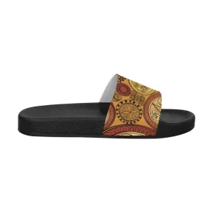 Mens Slide Sandals - Brown Paisley Print