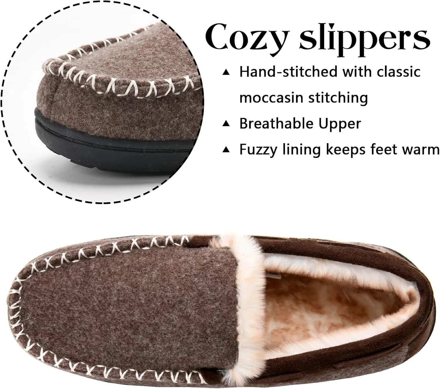 Mens Slippers with Memory Foam,Cozy Warm Winter Moccasin Slippers for Men,Non-slip Indoor House Shoes