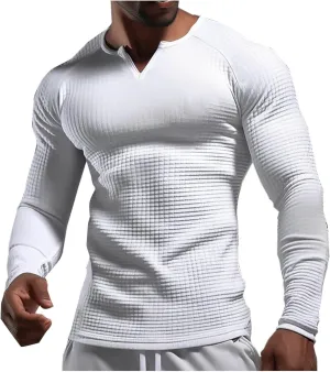 Mens Waffle Knit Shirts Long Sleeve Color Block Tops Casual Muscle Fit Henley T-shirt Lightweight Quick Dry Tee Top