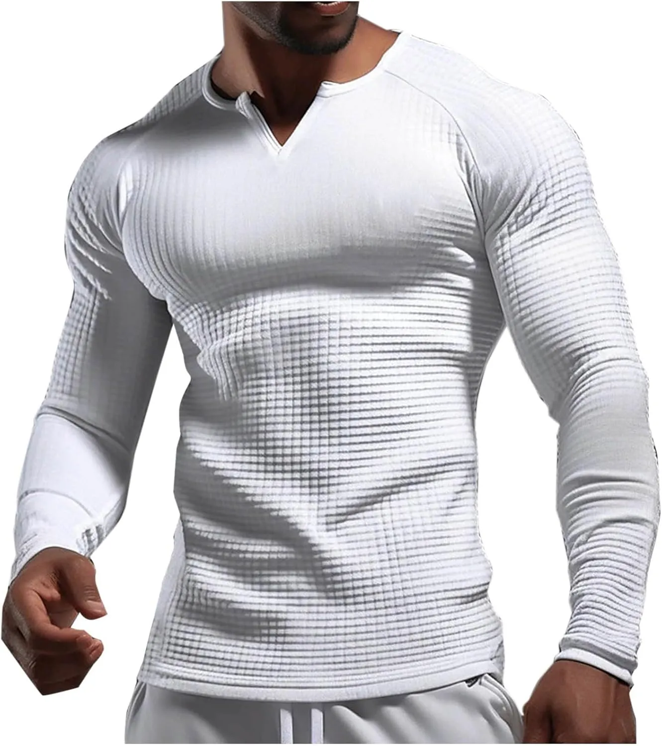 Mens Waffle Knit Shirts Long Sleeve Color Block Tops Casual Muscle Fit Henley T-shirt Lightweight Quick Dry Tee Top