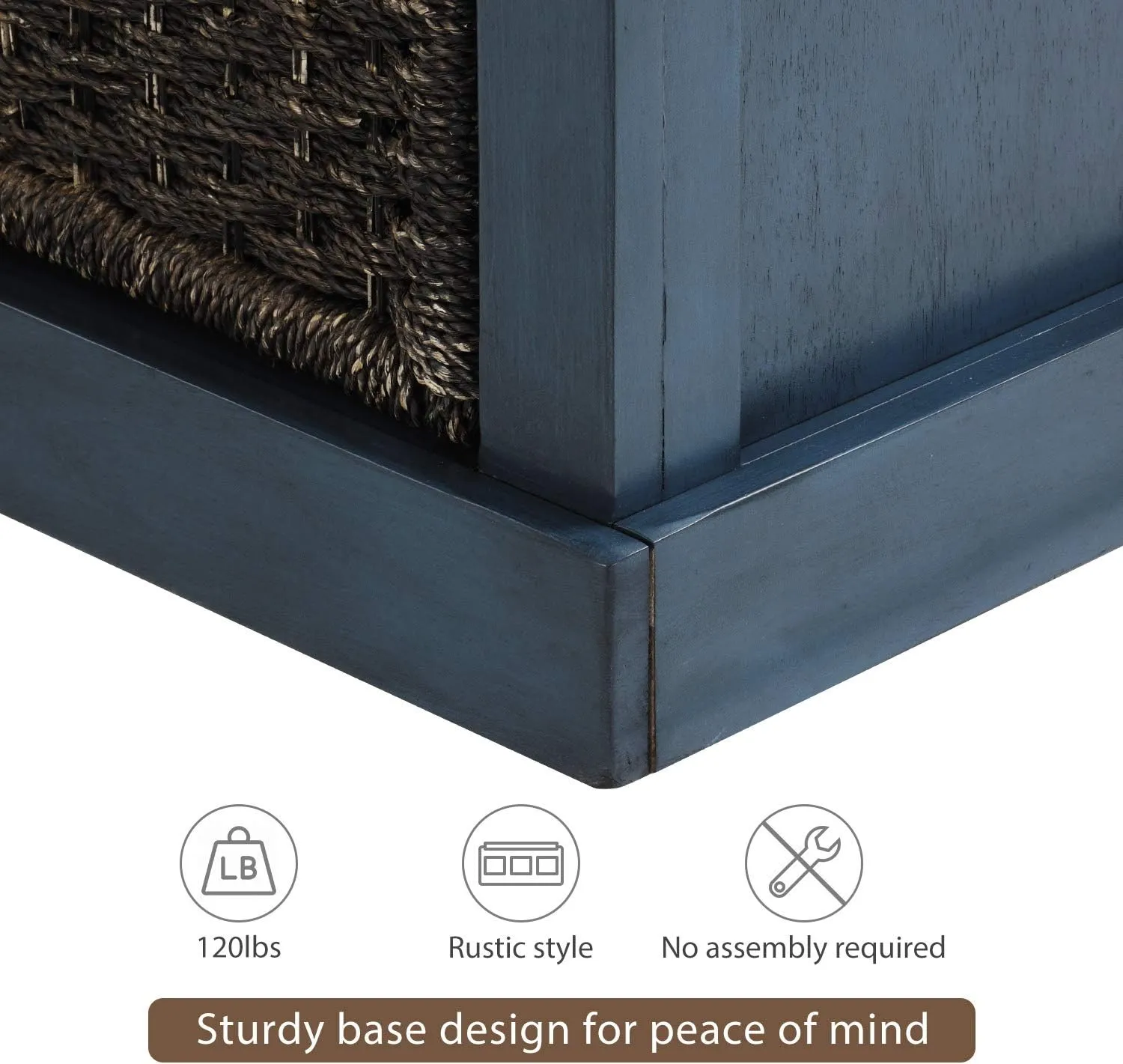 Merax Fully Assemble Storage Bench Entryway Storage Bench with 3 Removable Basket, Shoe Bench with Removable Cushion for Entryway, Hallway,Living Room(Antique Navy)
