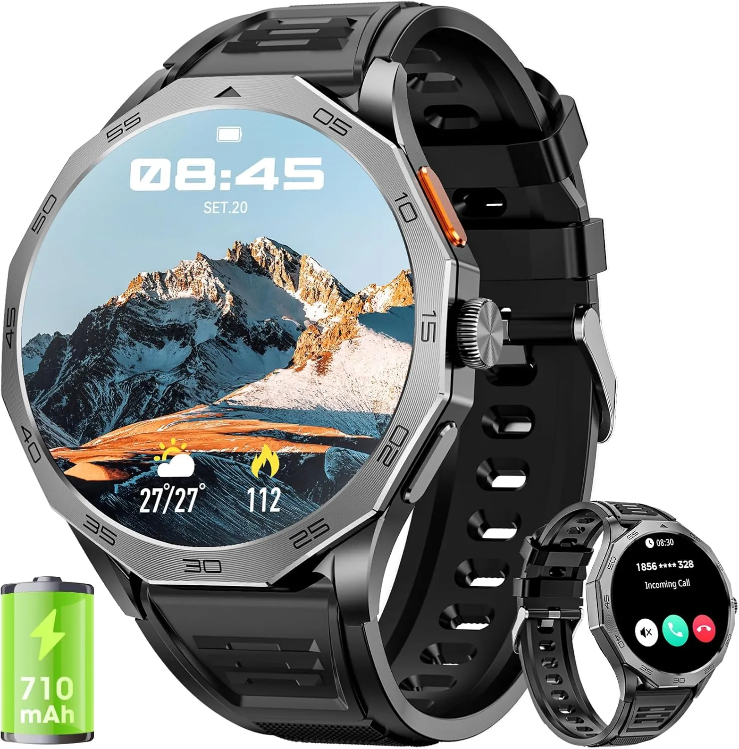 Military Smart Watch for Men 1.85" HD Ultra Screen Touch Screen 710mAh Battery Smart Watches for Android iOS （Bluetooth Call Answer/Dial Calls） Fitness Tracker with 100  Sports