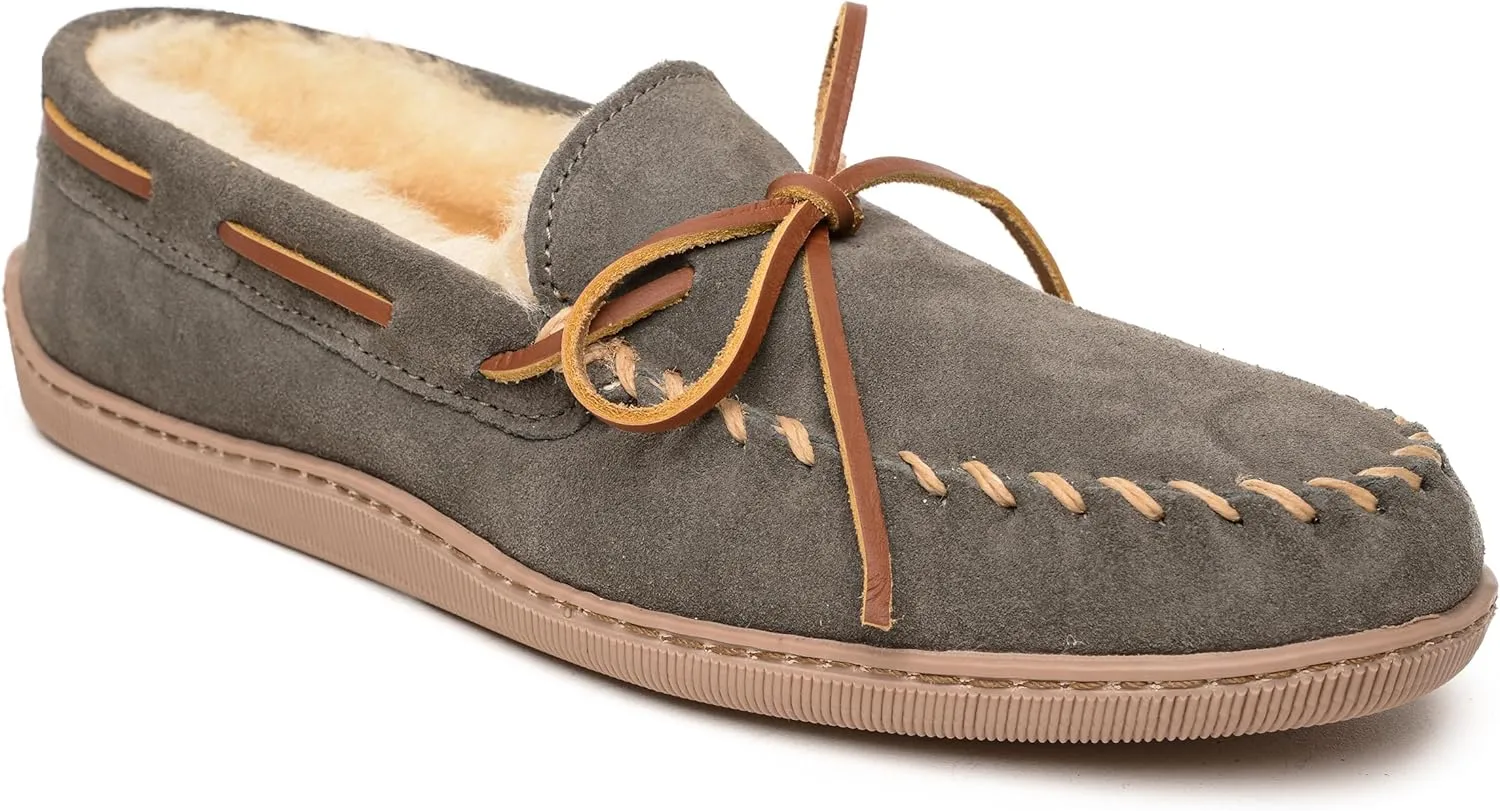 Minnetonka Men's Sheepskin Hardsole Moccasin Slippers