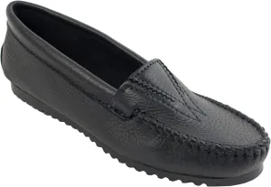 Minnetonka Women's Deerskin Gore Front Moccasin,Black Deerskin,9 M US