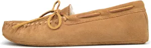 Minnetonka Women's Sheepskin Soft Leather Sole Leather Sole Moccasin, Tan, 10 W