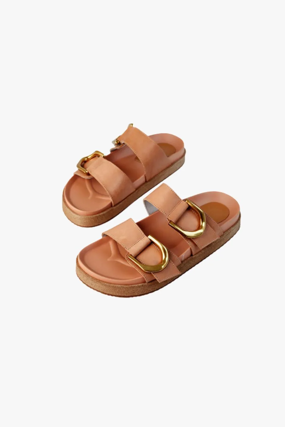 Mint Coconut Tan Leather Buckle Slide