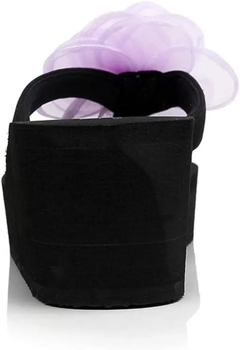 MIOKE Flower Wedge Flipflops For Womens Trendy Summer Boho High Heel Platform Nonslip Beach Thong Sandals