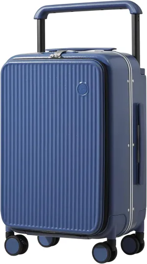 mixi Carry On Luggage 20'' Suitcase with Front Laptop Pocket, Wide Handle Rolling Travel Suitcases PC Hardshell with Aluminum Frame Spinner Wheels & TSA Lock, Striped Sapphire Blue