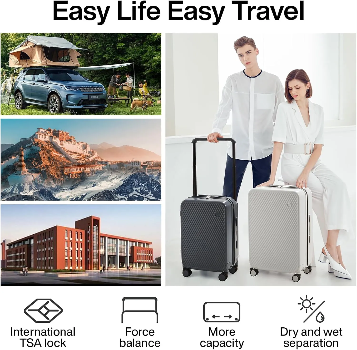 mixi Carry On Luggage Airline Approved 20'' Lightweight Luggage Wide Handle PC Hardshell Suitcases with Spinner Wheels & TSA Lock, Rock Gray
