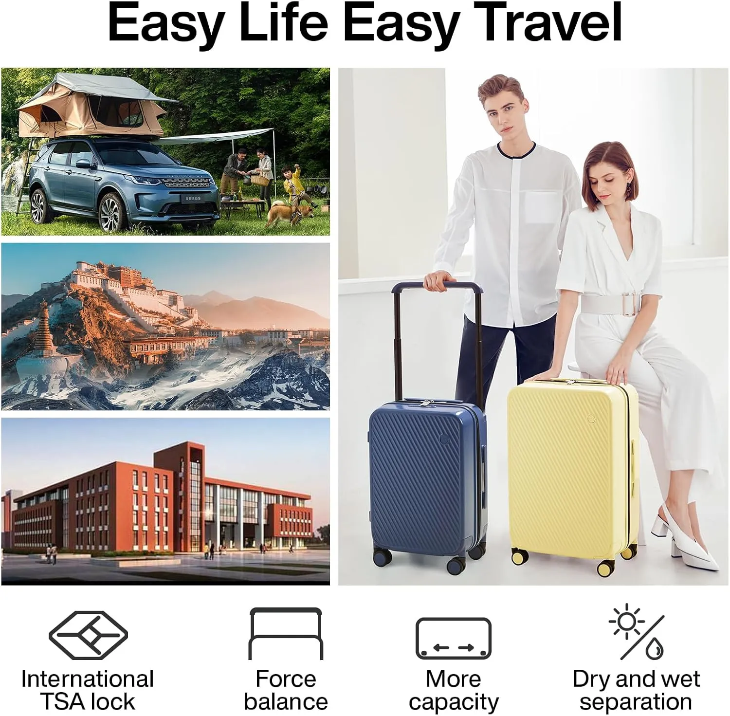 mixi Luggage Suitcases with Spinner Wheels,Upgrade Wide Handle PC Hardshell Rolling Travel Suitcase with TSA Lock, Checked-Medium 24-Inch, Lark Yellow