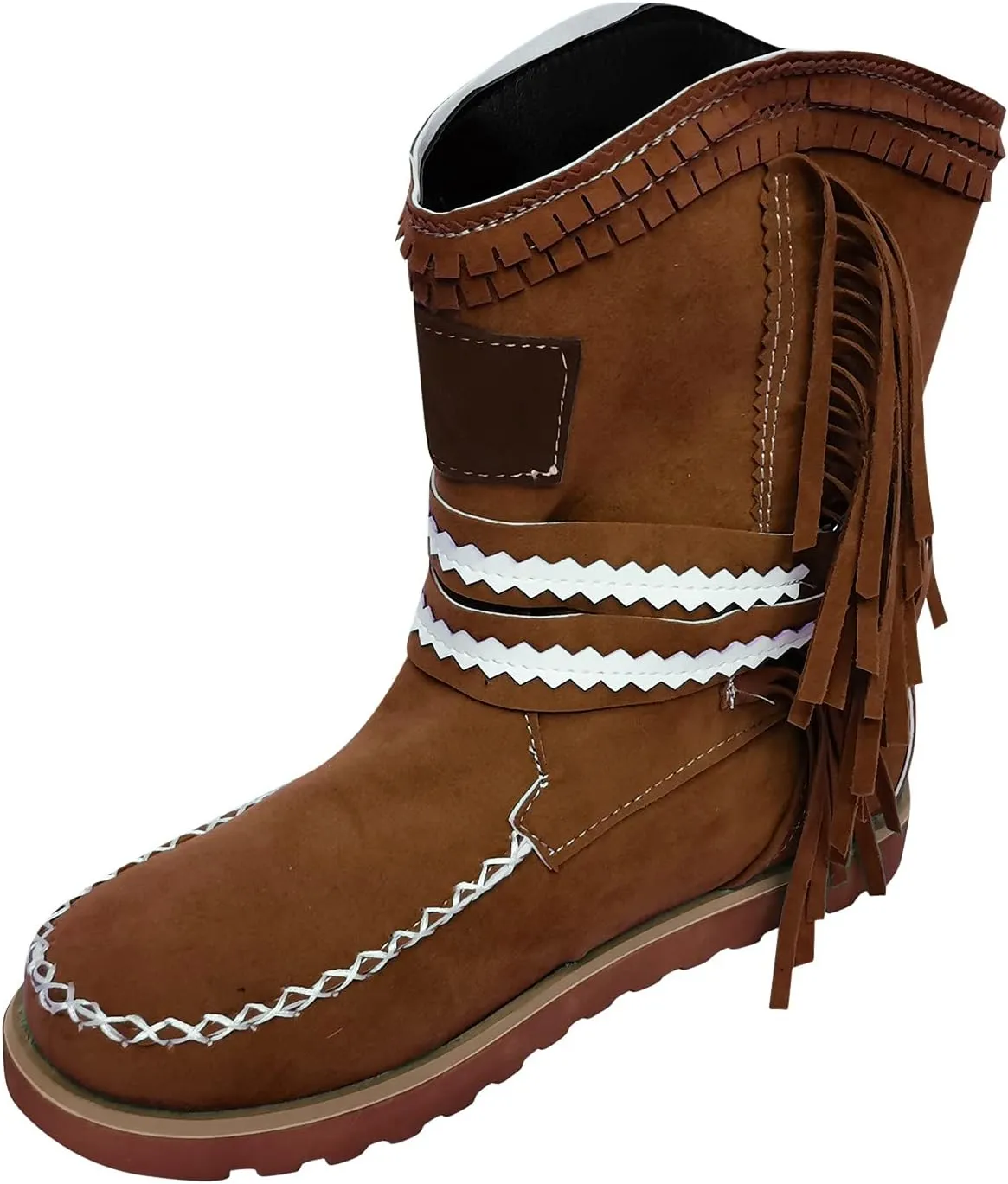Moccasin Boots For Women Classic Ankle Boots Comfortable Flat Cowboy Boots Wide Calf Slouch Boots Suede Western Boots