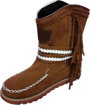 Moccasin Boots For Women Classic Ankle Boots Comfortable Flat Cowboy Boots Wide Calf Slouch Boots Suede Western Boots