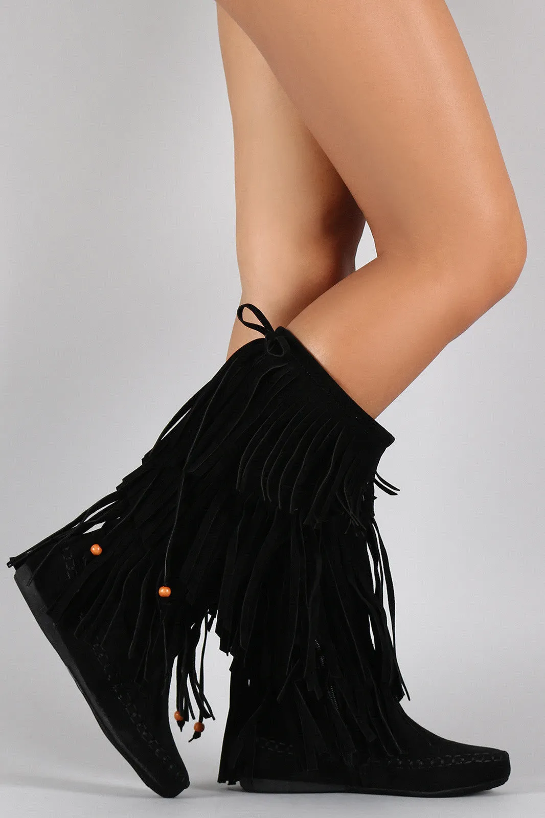 Moccasin Tiers Bow of Bead Ending soon Fringe Expansive variety Boots Flat