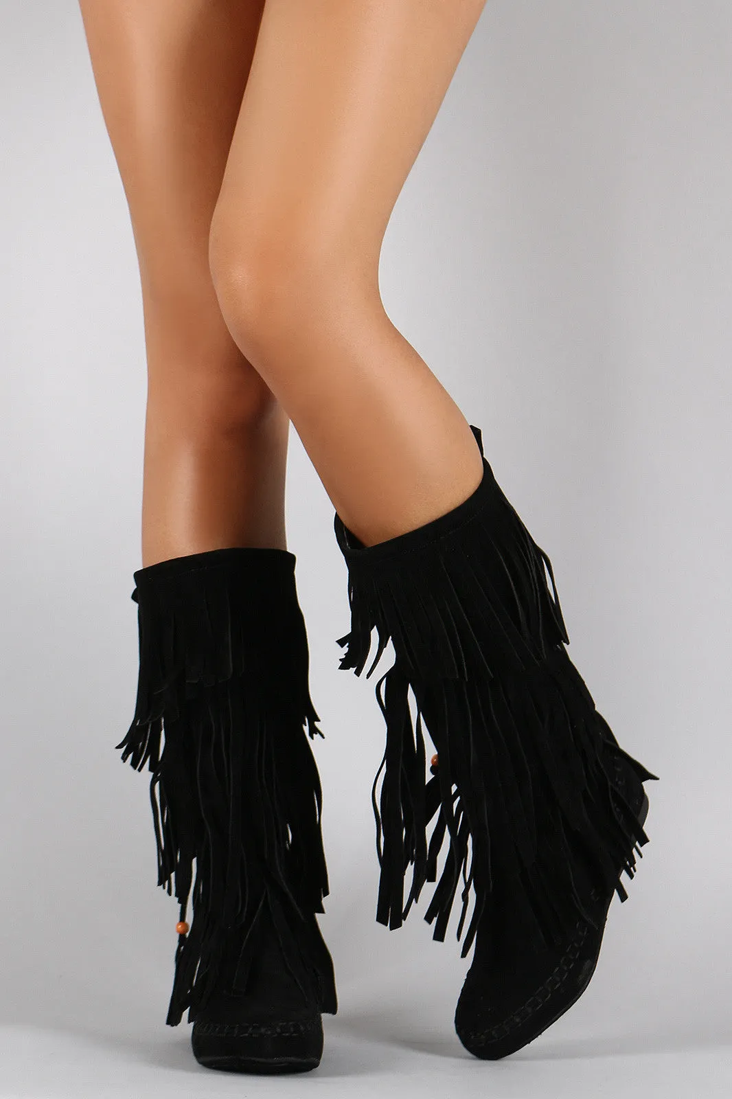 Moccasin Tiers Bow of Bead Ending soon Fringe Expansive variety Boots Flat