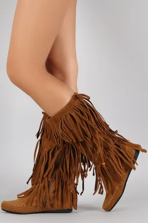 Moccasin Tiers Bow of Bead Ending soon Fringe Expansive variety Boots Flat