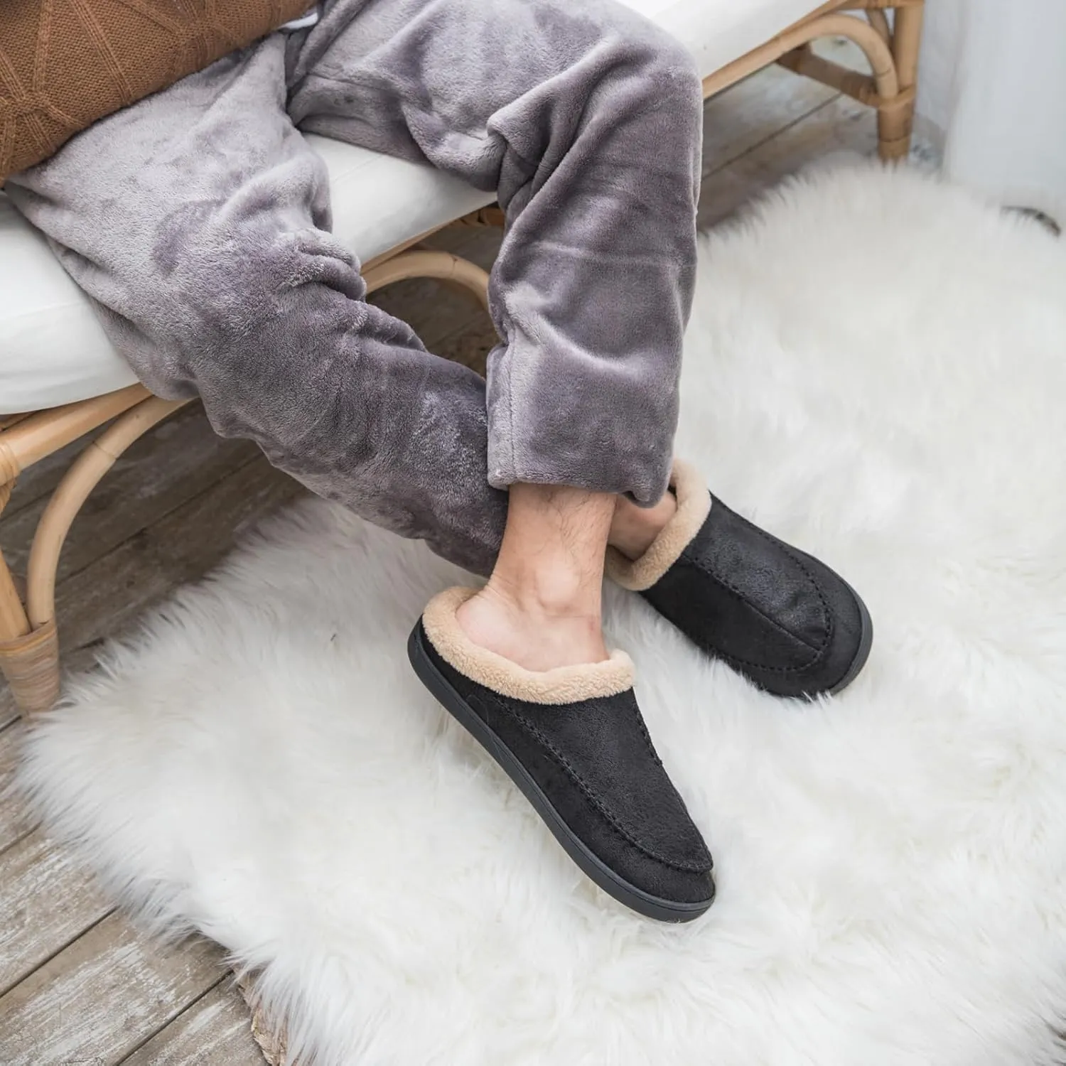 Moccasins for Men Memory Foam Slippers Men's House Shoes for Indoor Outdoor with Microsuede Fleece Fuzzy Lined