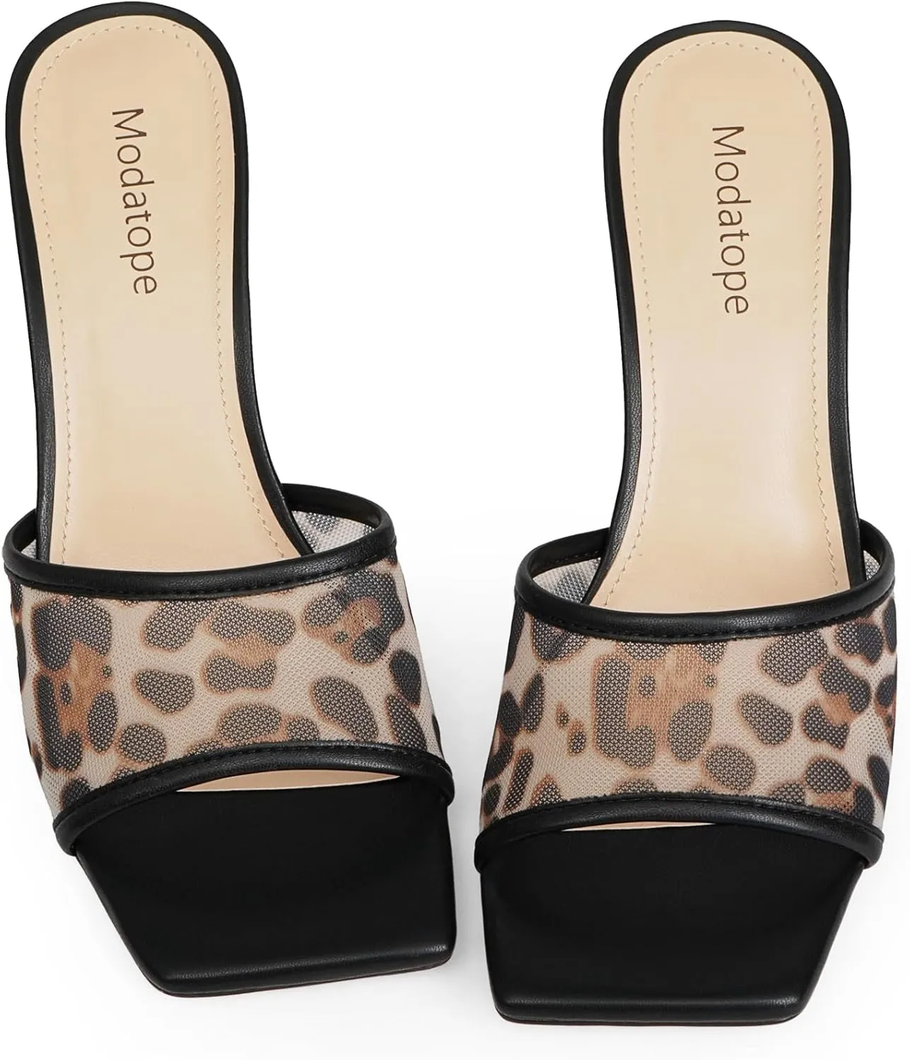 Modatope Womens Heeled Sandals Open Square Toe Heels Chunky Block Heel Slip On Sandals for Women