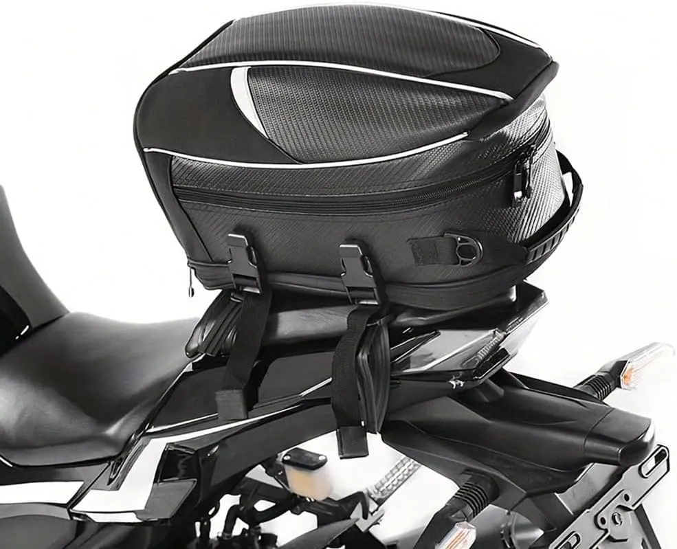 Motorcycle Tail Bag for Benelli BN 302S BN 300, Large Capacity Water-Resistant Wear-Resistant Motorcycle Helmet Bag, Expandable Rear Seat Storage Luggage Backpack,B White Black