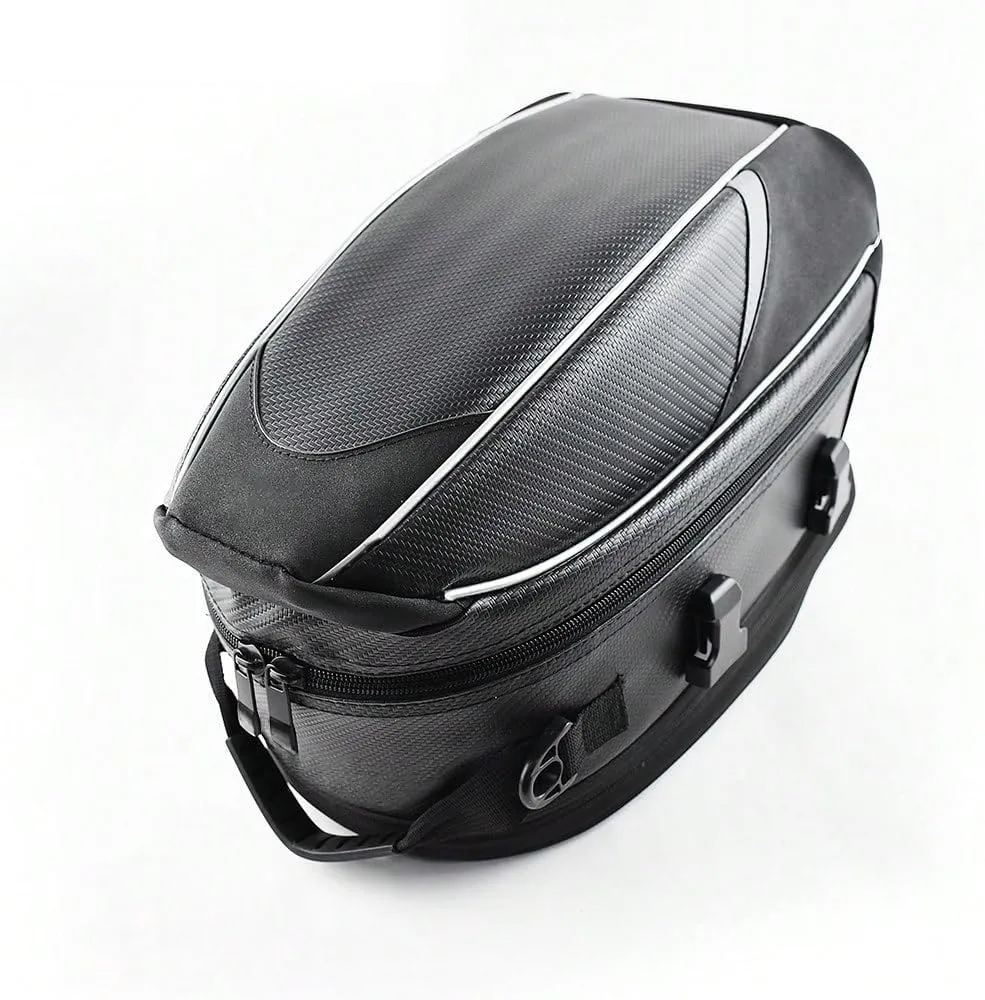 Motorcycle Tail Bag for Benelli BN 302S BN 300, Large Capacity Water-Resistant Wear-Resistant Motorcycle Helmet Bag, Expandable Rear Seat Storage Luggage Backpack,B White Black