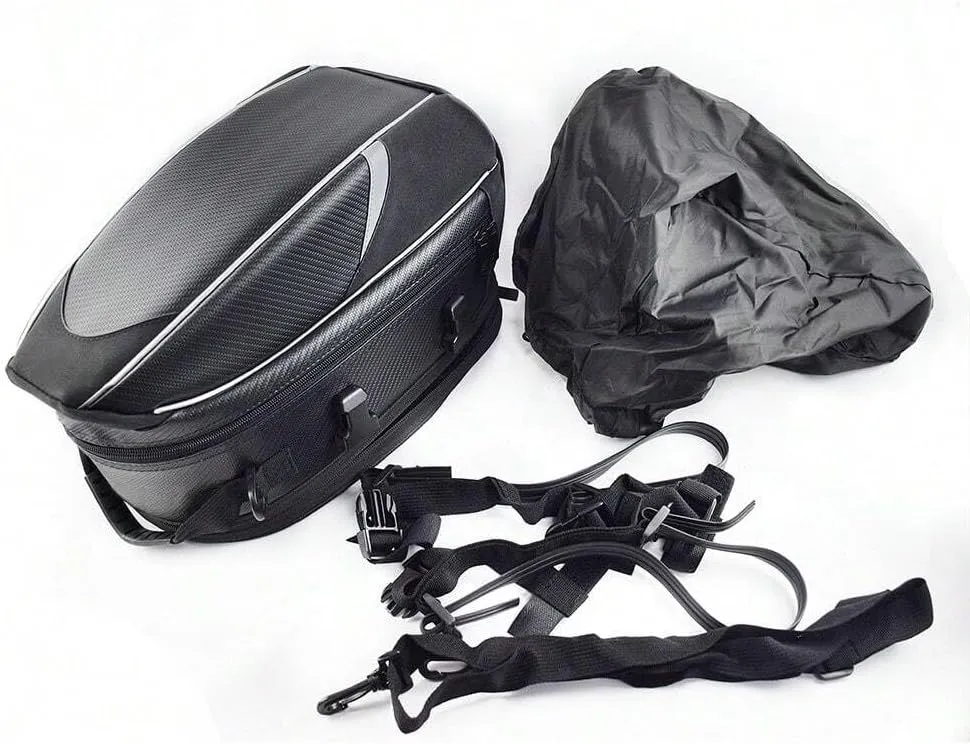 Motorcycle Tail Bag for Benelli BN 302S BN 300, Large Capacity Water-Resistant Wear-Resistant Motorcycle Helmet Bag, Expandable Rear Seat Storage Luggage Backpack,B White Black
