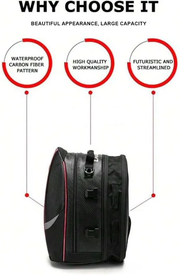 Motorcycle Tail Bag for Benelli BN 302S BN 300, Large Capacity Water-Resistant Wear-Resistant Motorcycle Helmet Bag, Expandable Rear Seat Storage Luggage Backpack,B White Black