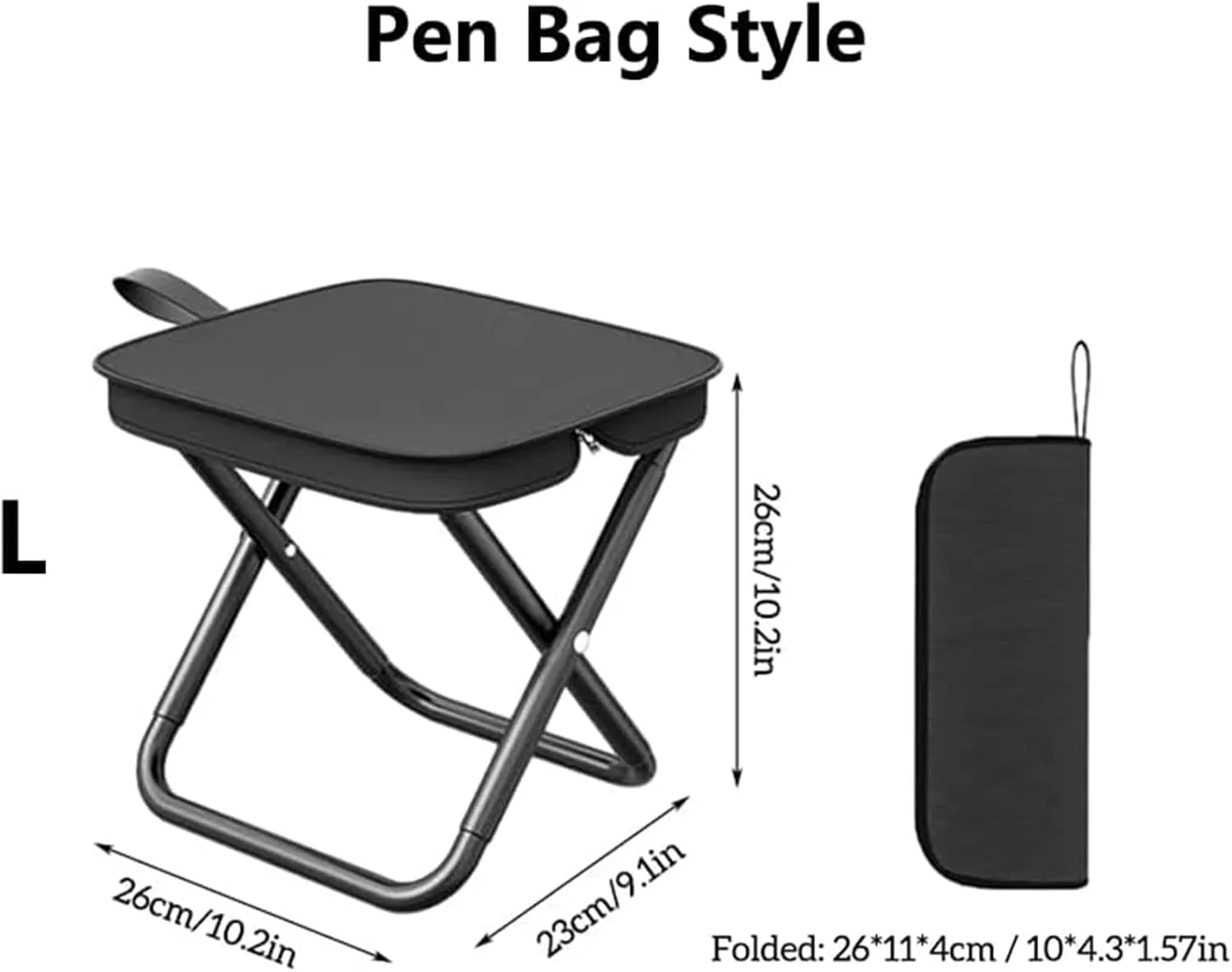 Mountaineering and Hiking Portable Stool– Supports Up to 265 Lbs, Durable Camping Stool, Outdoor Zipper Pack Folding Chair for Travel and Fishing (Pen Bag - Black, Large)