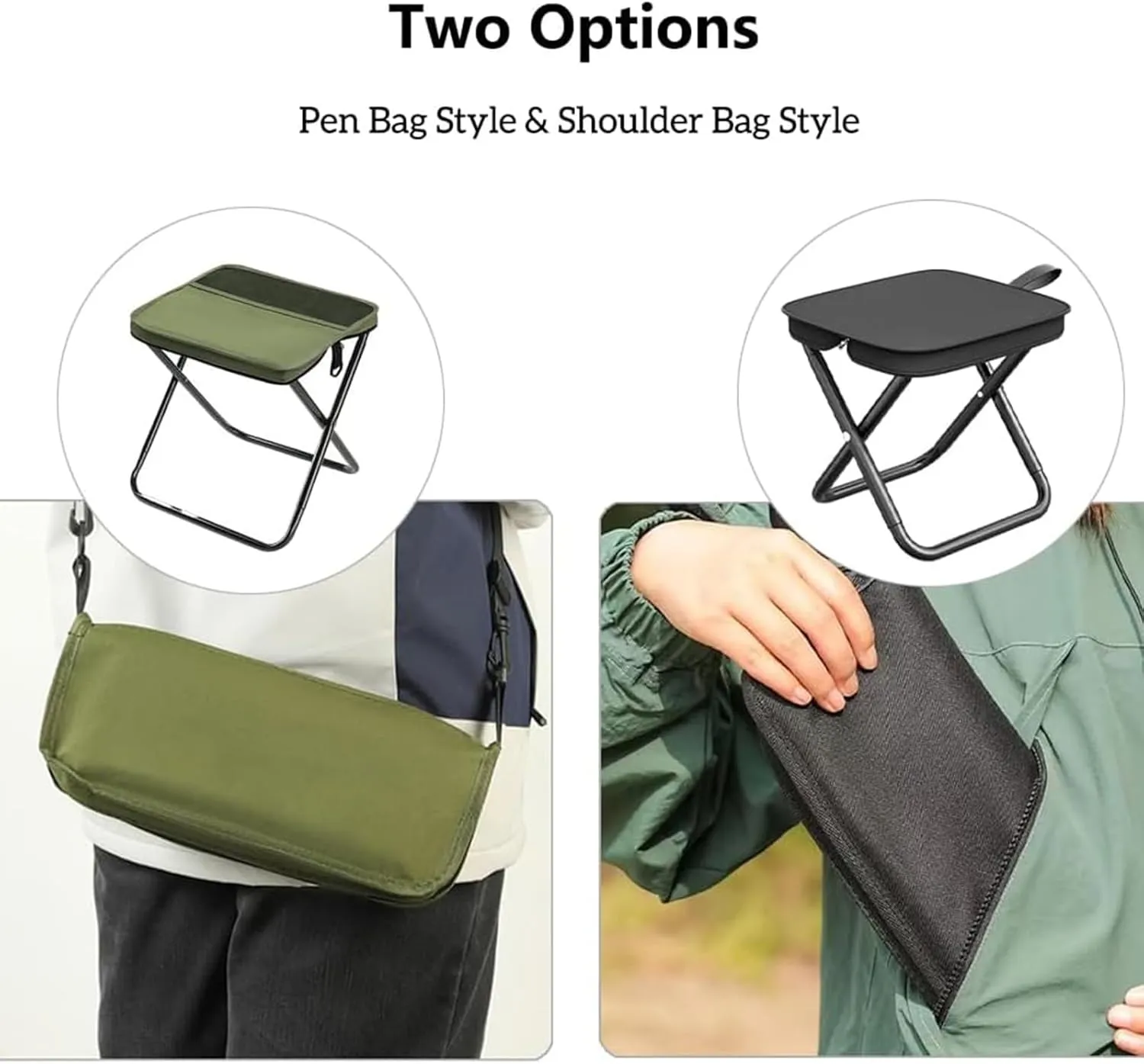 Mountaineering and Hiking Portable Stool– Supports Up to 265 Lbs, Durable Camping Stool, Outdoor Zipper Pack Folding Chair for Travel and Fishing (Pen Bag - Black, Large)