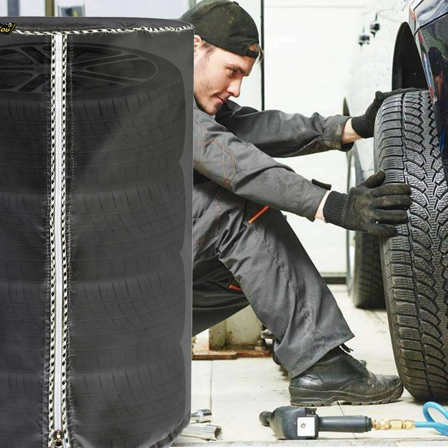 Mr.You Seasonal Tire Cover, Tire Storage Bag,Waterproof Dust-Proof (Fits up to 28" Tires, Gray)