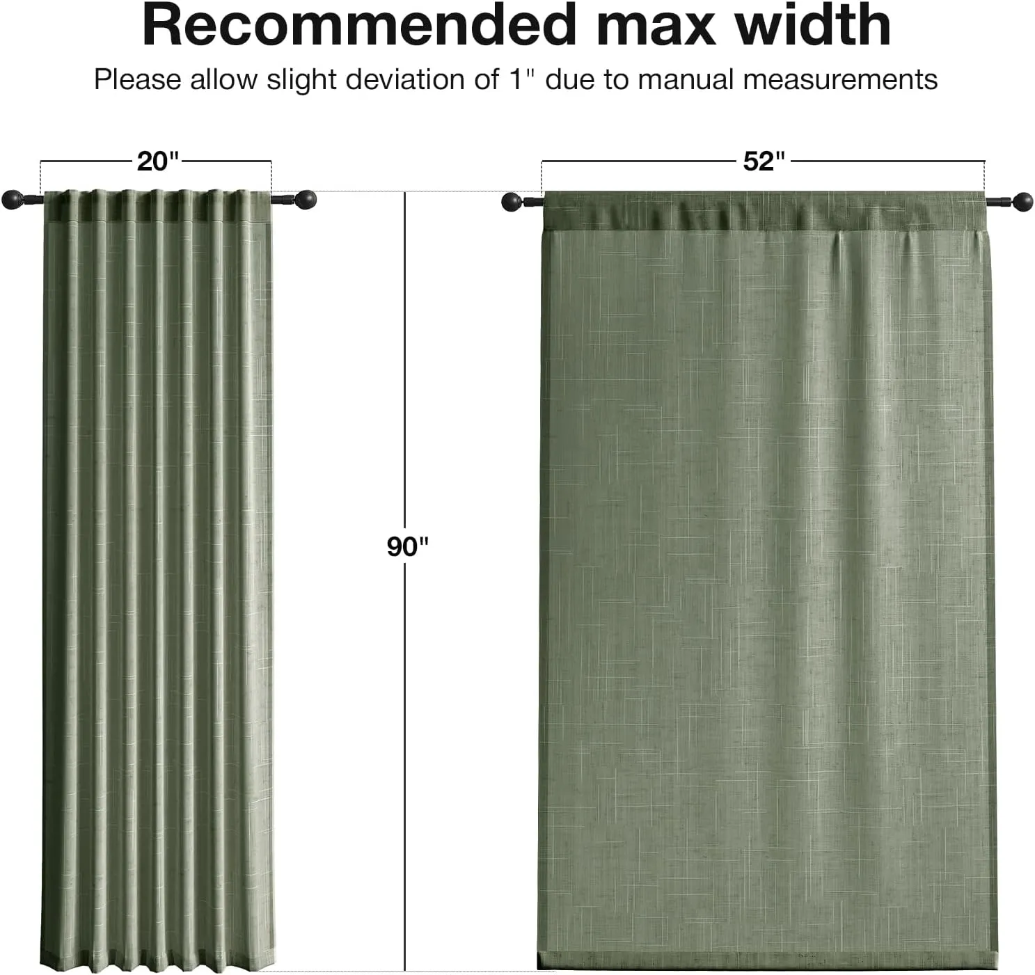 Natural Linen Curtains for Living Room 90 Inch Length 2 Panels Set, Light Filtering Semi Sheer Window Curtain Drapes for Bedroom with Curtain Rings and Clips, 52 Inch Wide Each Panel, Olive