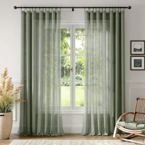 Natural Linen Curtains for Living Room 90 Inch Length 2 Panels Set, Light Filtering Semi Sheer Window Curtain Drapes for Bedroom with Curtain Rings and Clips, 52 Inch Wide Each Panel, Olive