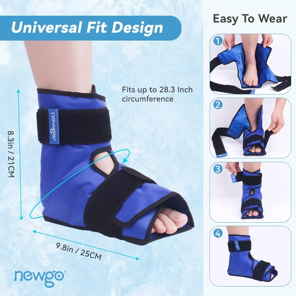 NEWGO Ice Pack Wrap for Plantar Fasciitis, Achilles Tendonitis, Ankle Surgery Recovery, Blue-2pack