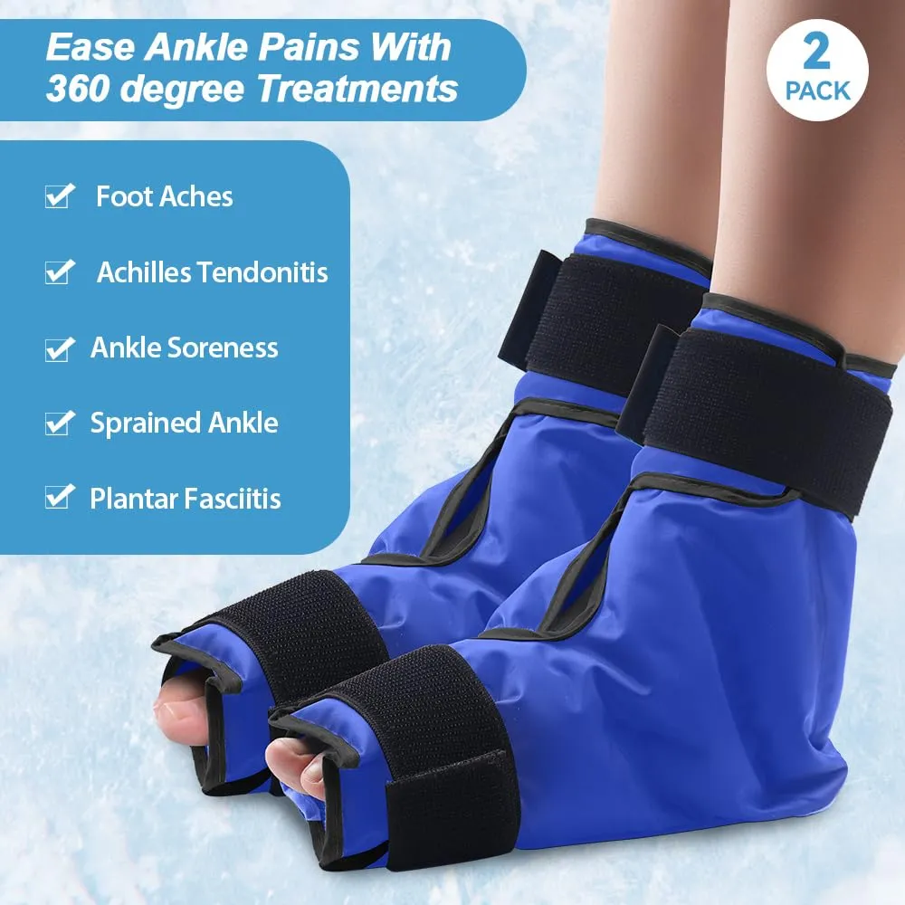 NEWGO Ice Pack Wrap for Plantar Fasciitis, Achilles Tendonitis, Ankle Surgery Recovery, Blue-2pack
