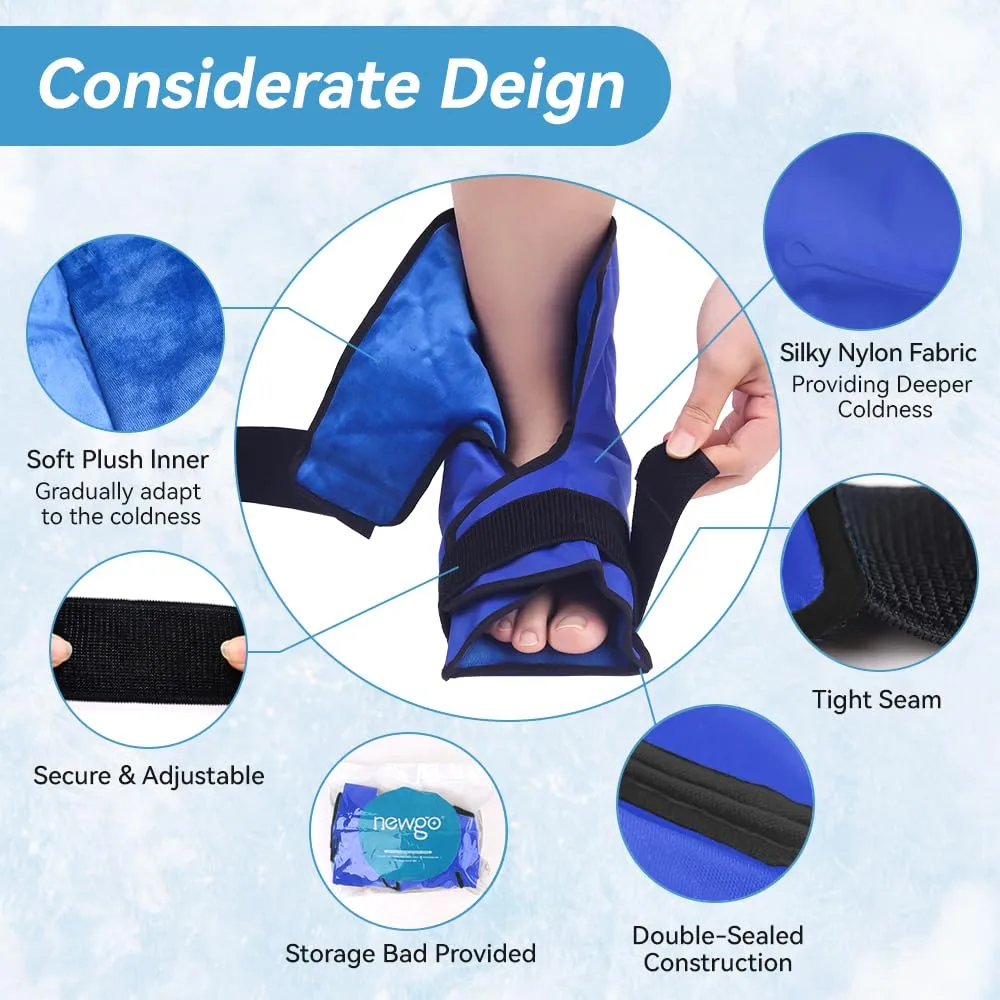 NEWGO Ice Pack Wrap for Plantar Fasciitis, Achilles Tendonitis, Ankle Surgery Recovery, Blue-2pack