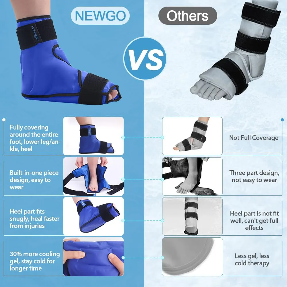 NEWGO Ice Pack Wrap for Plantar Fasciitis, Achilles Tendonitis, Ankle Surgery Recovery, Blue-2pack