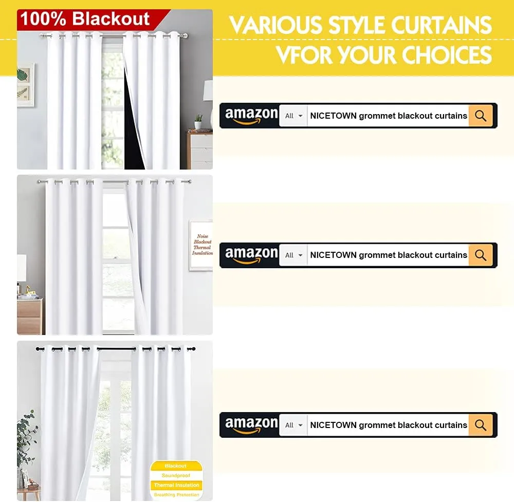 NICETOWN Room Warming Full Shading Curtains for Windows, Super Heavy-Duty Black Lined Blackout Curtains for Bedroom, Privacy Assured Window Treatment (White, Pack of 2, 52 inches W x 95 inches L)