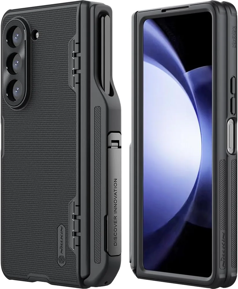 Nillkin Upgraded Case for Samsung Galaxy Z Fold 5 with S Pen Holder & Bump Texture Design [Creative Hinge Protection][Hidden Kickstand] Protective Phone Case - Black