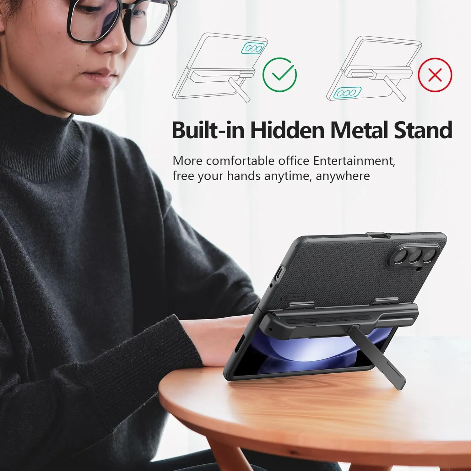 Nillkin Upgraded Case for Samsung Galaxy Z Fold 5 with S Pen Holder & Bump Texture Design [Creative Hinge Protection][Hidden Kickstand] Protective Phone Case - Black