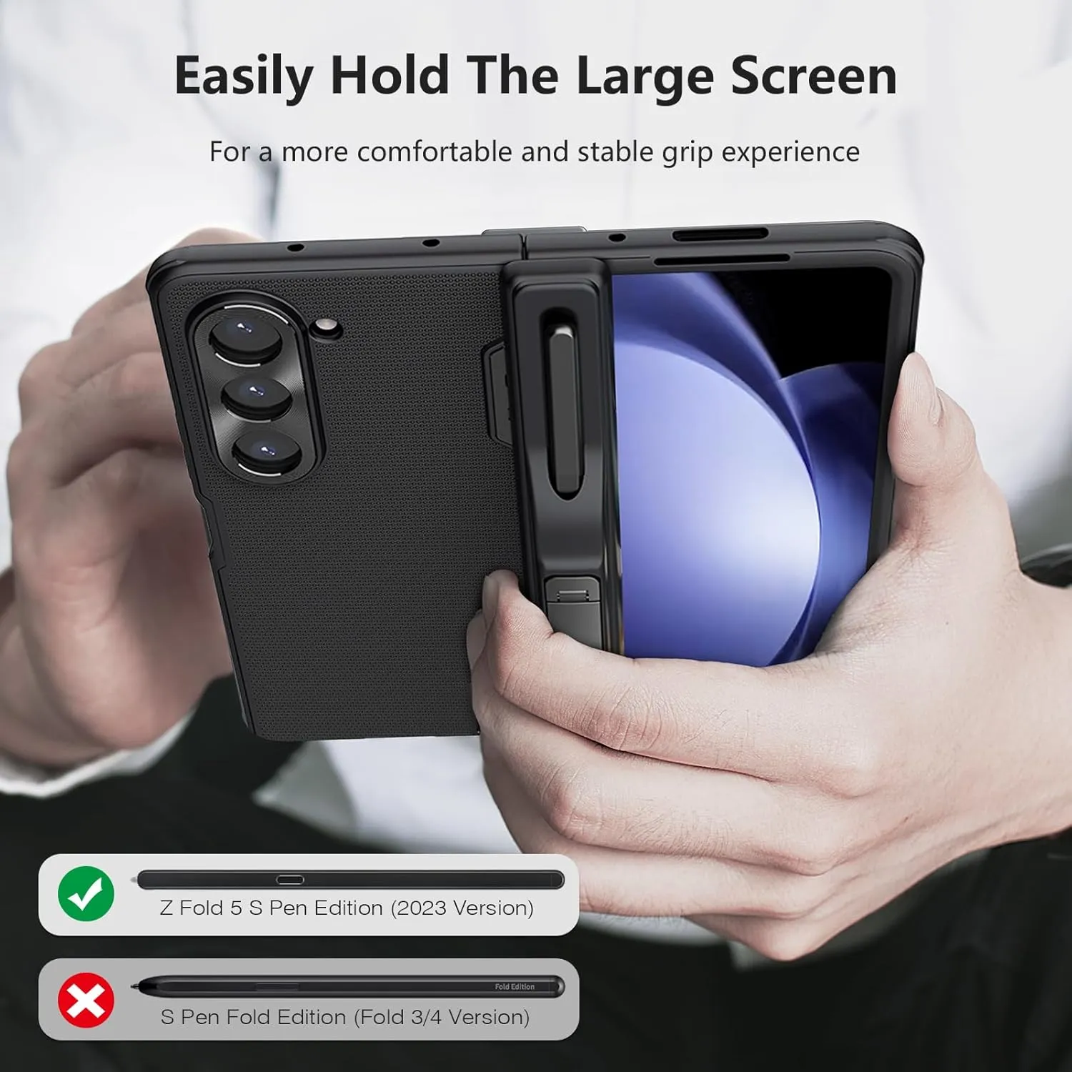 Nillkin Upgraded Case for Samsung Galaxy Z Fold 5 with S Pen Holder & Bump Texture Design [Creative Hinge Protection][Hidden Kickstand] Protective Phone Case - Black