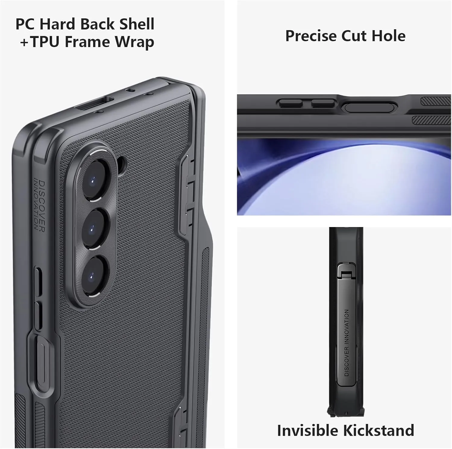 Nillkin Upgraded Case for Samsung Galaxy Z Fold 5 with S Pen Holder & Bump Texture Design [Creative Hinge Protection][Hidden Kickstand] Protective Phone Case - Black