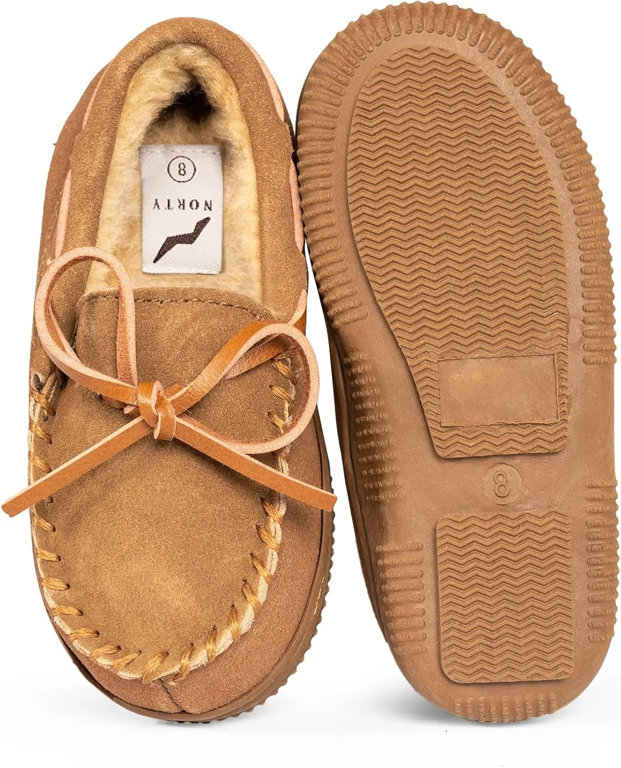 NORTY Moccasin House Slippers for Kids- Slip-On Toddler Shoes for Boys and Girls - Suede - Runs True to Size